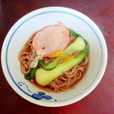 チンゲン菜とハムの蕎麦【あり合わせ☆トッピング】